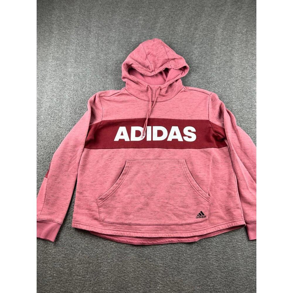 Adidas Womens Hoodie Sweatshirt Pink with Maroon Accent Size Large